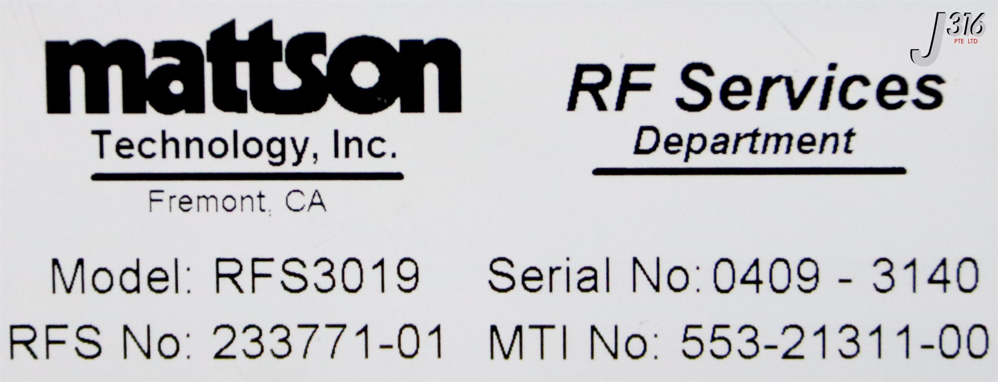 38580 MATTSON TECHNOLOGY RF MATCH, RFS-3019 REPAIR (REFURBISHED